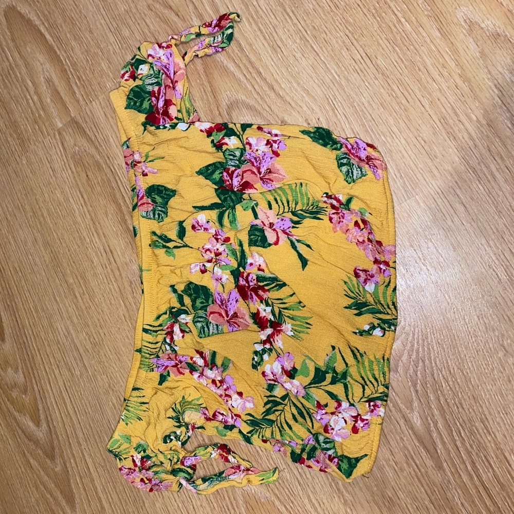 small yellow floral off shoulder crop top